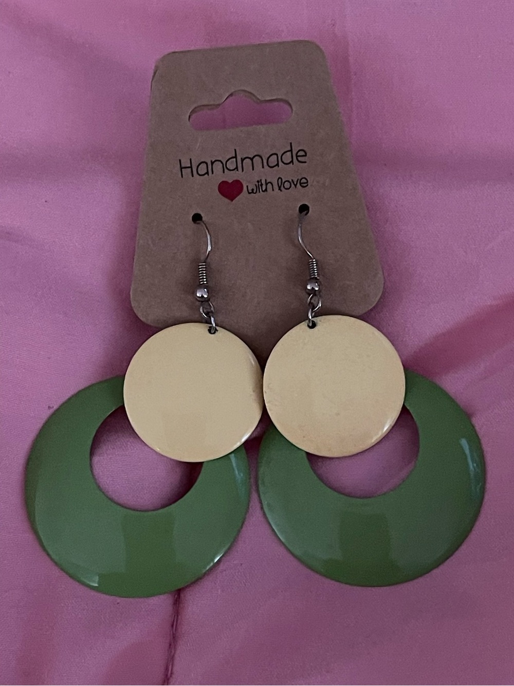 Green and Cream Drop hoop Earrings
